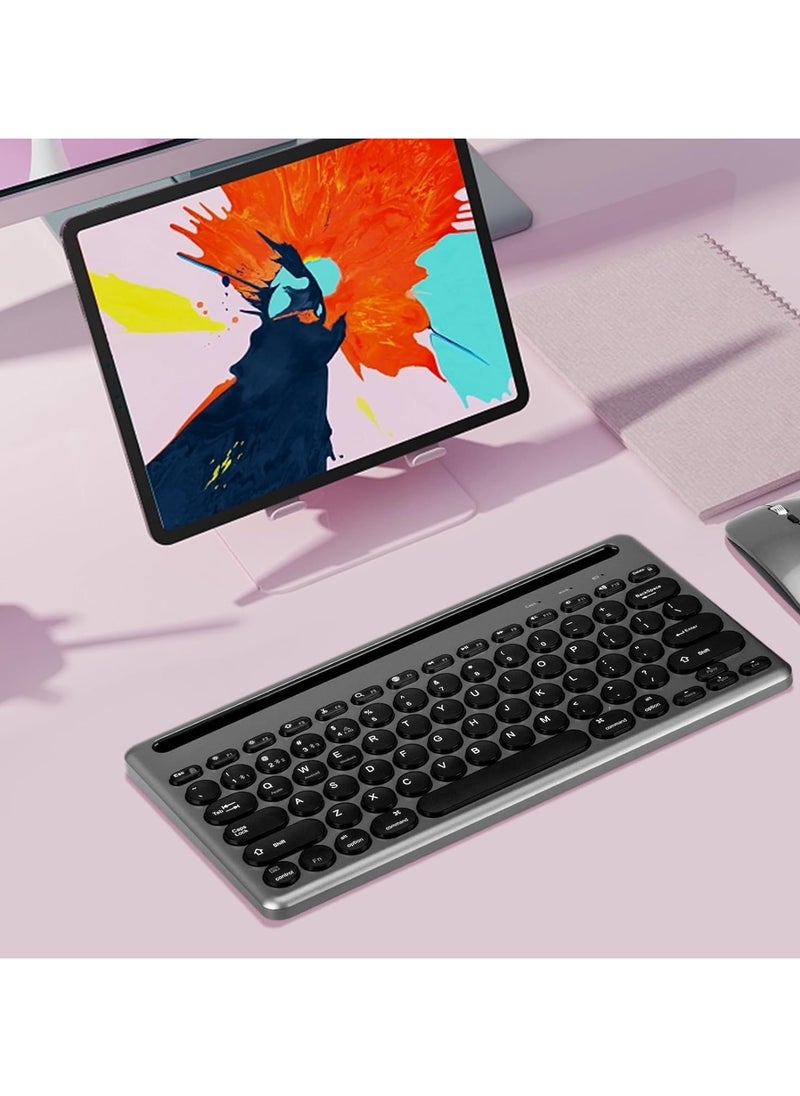 Bluetooth Keyboard with Tablet / Mobile Phone Holder, Rechargeable Keyboard Multi-Device, Compatible with iPad, iPhone, Android, Tablet, Laptop PC.