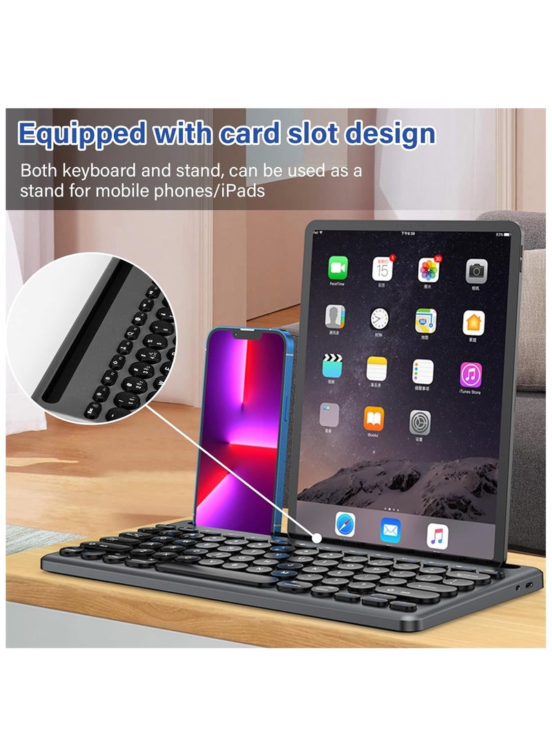 Bluetooth Keyboard with Tablet / Mobile Phone Holder, Rechargeable Keyboard Multi-Device, Compatible with iPad, iPhone, Android, Tablet, Laptop PC.