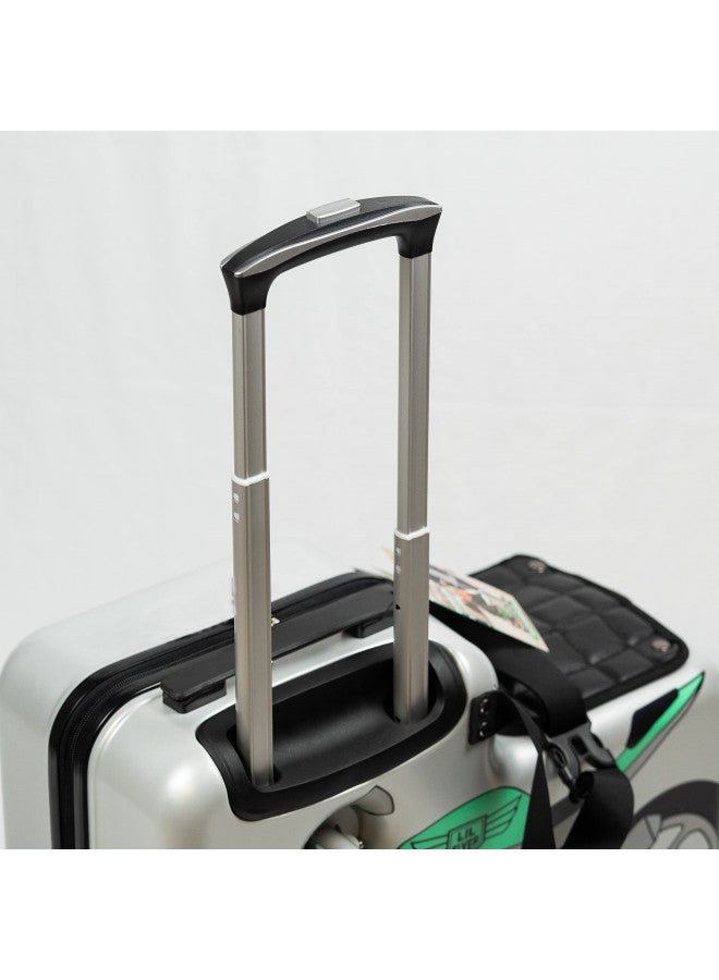 Younglingz Lil Flyer 20" kid ride on suitcase child stroller spinner luggage (Green Motorcycle) - Image 2
