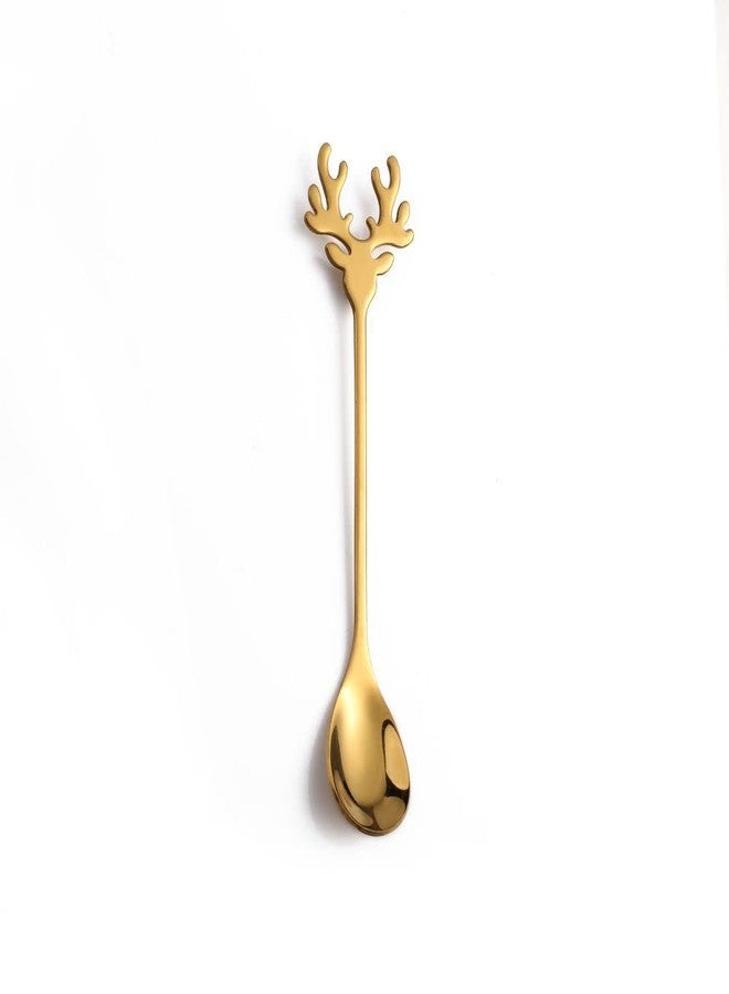 SZLFSX 10 Pieces Gold Plated Stainless Steel Mini Coffee Espresso Spoon, Elk shaped spoon Dessert Teaspoons Small Soup Spoons 5.5 inch Specialty Demitasse Stirring Spoons - Image 3