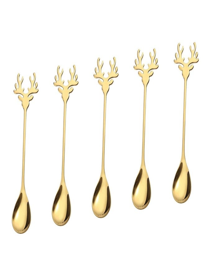 SZLFSX 10 Pieces Gold Plated Stainless Steel Mini Coffee Espresso Spoon, Elk shaped spoon Dessert Teaspoons Small Soup Spoons 5.5 inch Specialty Demitasse Stirring Spoons - Image 1
