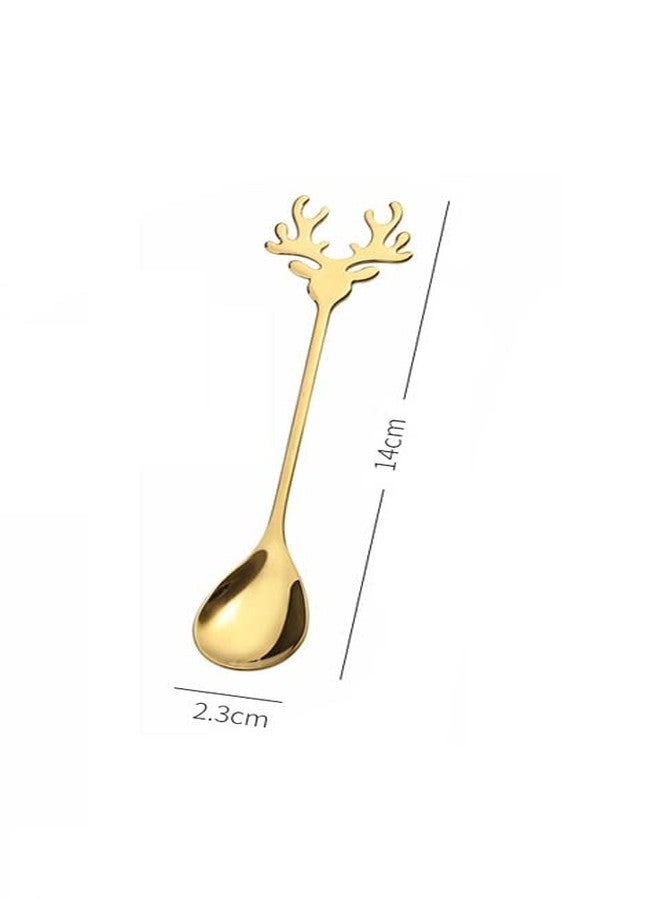 SZLFSX 10 Pieces Gold Plated Stainless Steel Mini Coffee Espresso Spoon, Elk shaped spoon Dessert Teaspoons Small Soup Spoons 5.5 inch Specialty Demitasse Stirring Spoons - Image 2