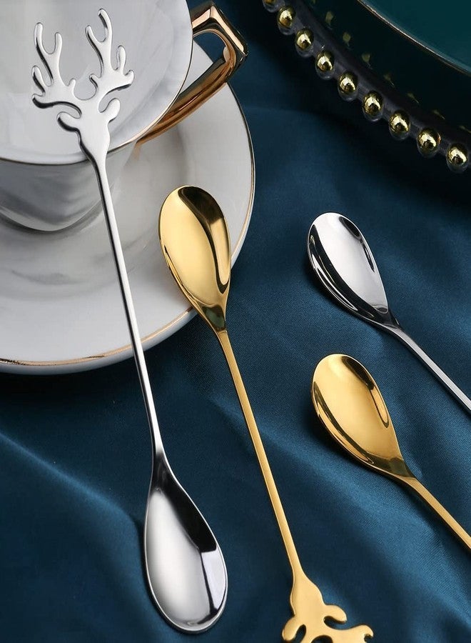 SZLFSX 10 Pieces Gold Plated Stainless Steel Mini Coffee Espresso Spoon, Elk shaped spoon Dessert Teaspoons Small Soup Spoons 5.5 inch Specialty Demitasse Stirring Spoons - Image 5