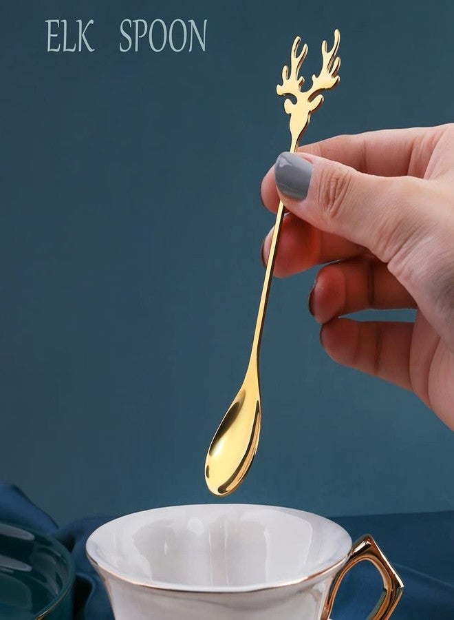 SZLFSX 10 Pieces Gold Plated Stainless Steel Mini Coffee Espresso Spoon, Elk shaped spoon Dessert Teaspoons Small Soup Spoons 5.5 inch Specialty Demitasse Stirring Spoons - Image 4