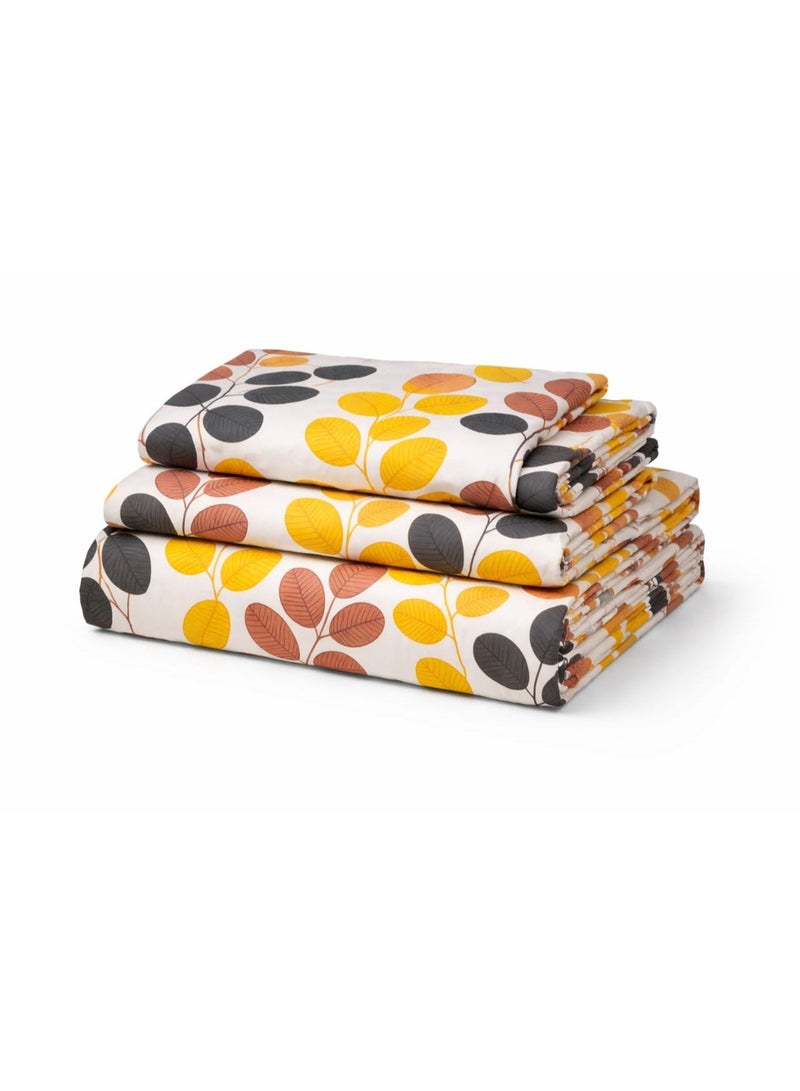 King Size Bedsheet Set with Leaf Print | Cotton Blend Bedsheet 240×220 cm | White Bedsheet with Orange & Black Leaves | Soft Breathable Fabric | Includes 2 Pillow Cover, Bed Sheet with 2 Pillow Covers - Image 2