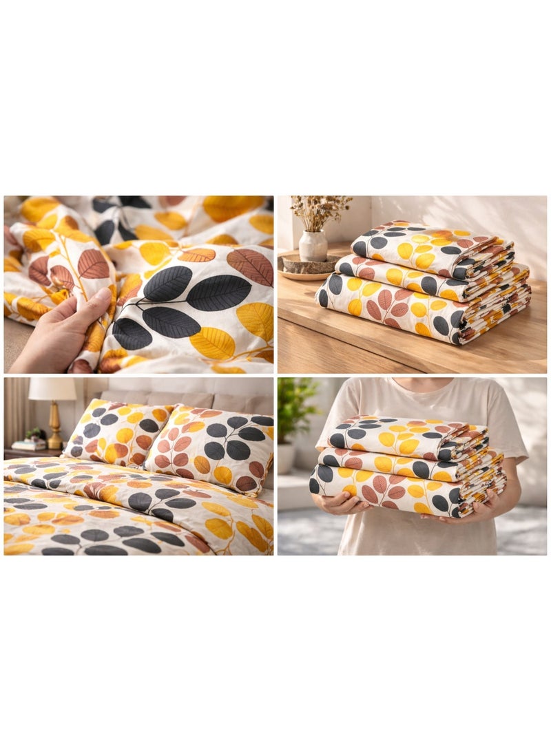 King Size Bedsheet Set with Leaf Print | Cotton Blend Bedsheet 240×220 cm | White Bedsheet with Orange & Black Leaves | Soft Breathable Fabric | Includes 2 Pillow Cover, Bed Sheet with 2 Pillow Covers - Image 3