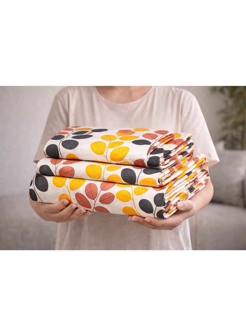 King Size Bedsheet Set with Leaf Print | Cotton Blend Bedsheet 240×220 cm | White Bedsheet with Orange & Black Leaves | Soft Breathable Fabric | Includes 2 Pillow Cover, Bed Sheet with 2 Pillow Covers - Image 4
