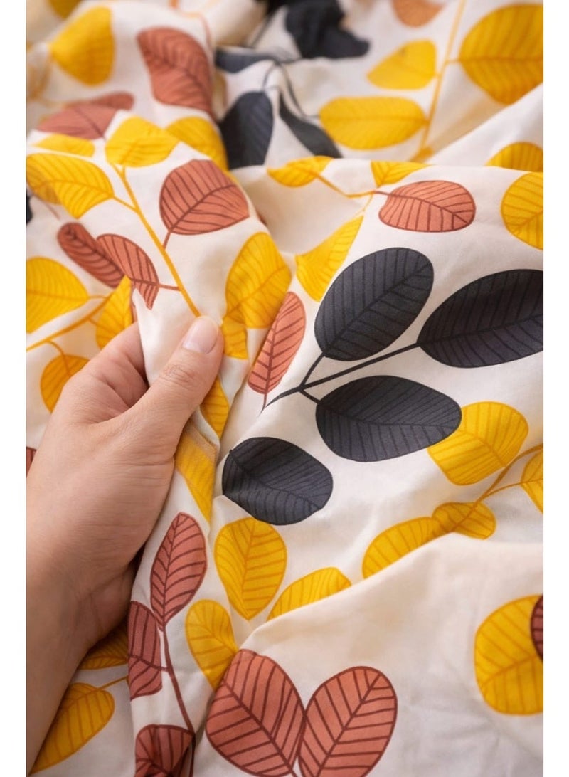 King Size Bedsheet Set with Leaf Print | Cotton Blend Bedsheet 240×220 cm | White Bedsheet with Orange & Black Leaves | Soft Breathable Fabric | Includes 2 Pillow Cover, Bed Sheet with 2 Pillow Covers - Image 5
