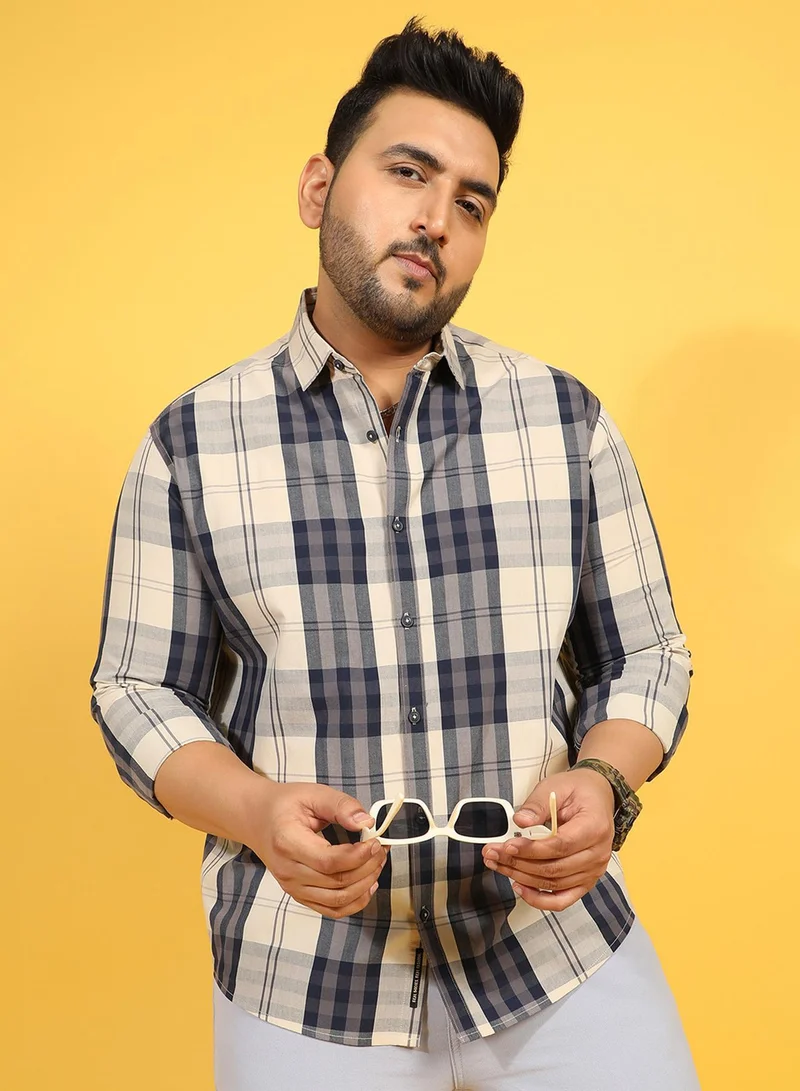 انستافاب بلس قميص رجالي متعدد الألوان كاروهات مقاس كبير قطن بأكمام عادية