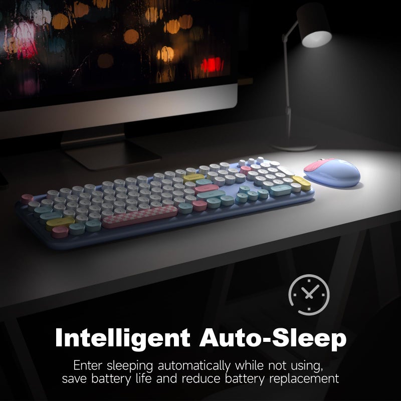 MOWUX Wireless Keyboard and Mouse Combo for Windows, MOWUX 2.4G Full-Sized External Cordless Computer Keyboard, Compact Mouse, 8 Multimedia and Shortcut Keys, for PC, Laptop - Light Blue Colorful - Image 4