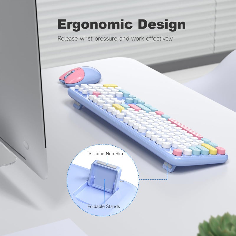MOWUX Wireless Keyboard and Mouse Combo for Windows, MOWUX 2.4G Full-Sized External Cordless Computer Keyboard, Compact Mouse, 8 Multimedia and Shortcut Keys, for PC, Laptop - Light Blue Colorful - Image 3