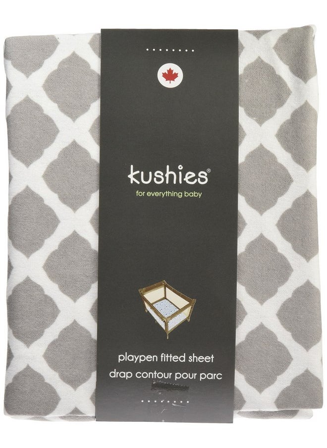 Kushies - Kushies Pack N Play Playard Sheet, Soft 100% Breathable Cotton Flannel, Made in Canada, Grey Lattice - Image 1