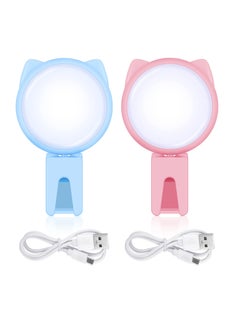 Excefore Selfie Ring Light Selfie Clip on Ring Light Mini Rechargeable 9 Level Adjustable Brightness Ring Light Portable Clip on Selfie Fill Light for Phone Laptop Video Photography Girl Makes up (Pink, Blue) 