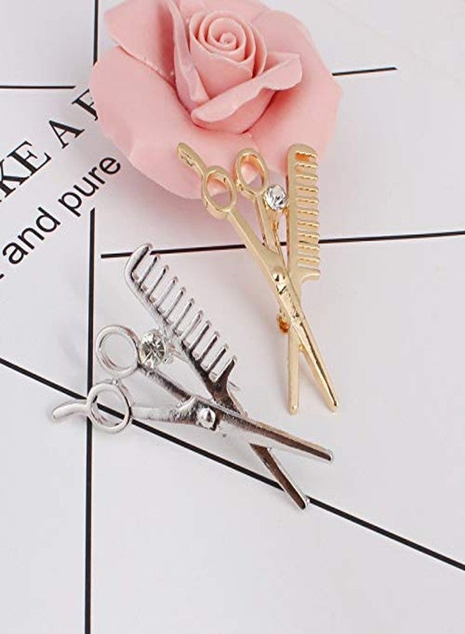 JOYID Scissor and Comb Brooch Hair Stylist Brooch Pin Brooches Hairdresser for Women Men Children-2 Pcs - Image 3