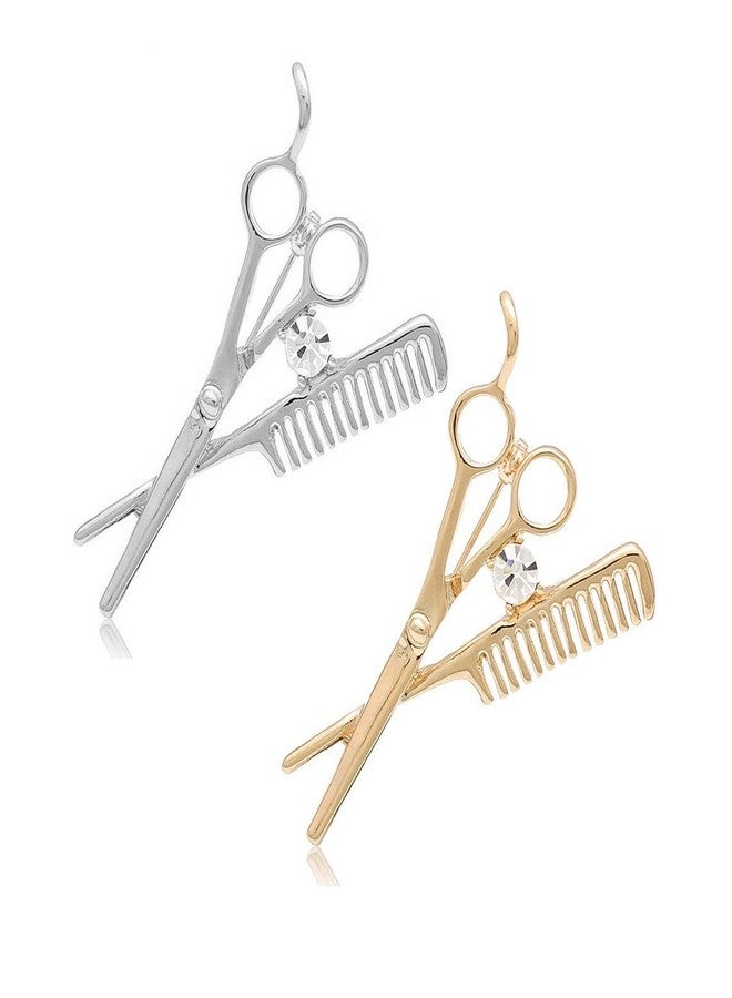JOYID Scissor and Comb Brooch Hair Stylist Brooch Pin Brooches Hairdresser for Women Men Children-2 Pcs - Image 1