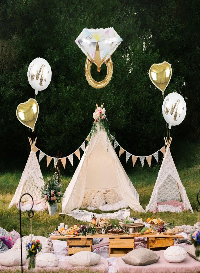 Ysqool 5Pcs Diamond Ring Wedding Balloons, Gold Heart Mylar Balloons for Wedding, Marriage Engagement, Bridal Shower Party Decorations - Image 5