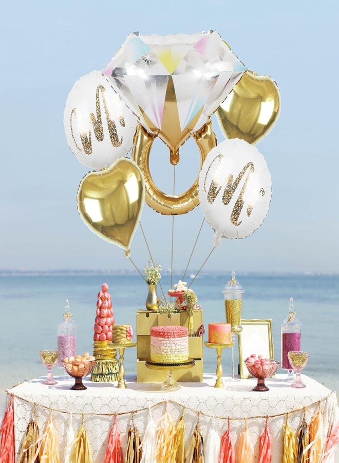 Ysqool 5Pcs Diamond Ring Wedding Balloons, Gold Heart Mylar Balloons for Wedding, Marriage Engagement, Bridal Shower Party Decorations - Image 4