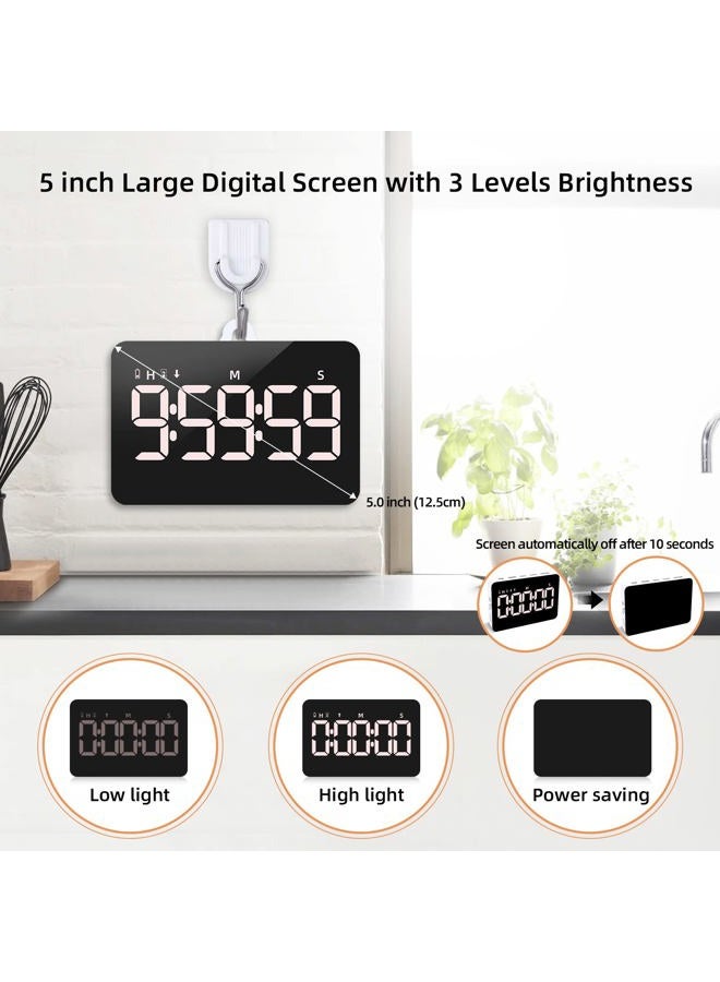 Samshow Rechargeable Digital Kitchen Timer for Cooking, Magnetic Timers with Countdown/up, Kids Timer with 5”LED Display 3 Brightness 4 Volume Adjustable for Classroom/Office/Home/Work/Study/Fitness/Game - Image 3