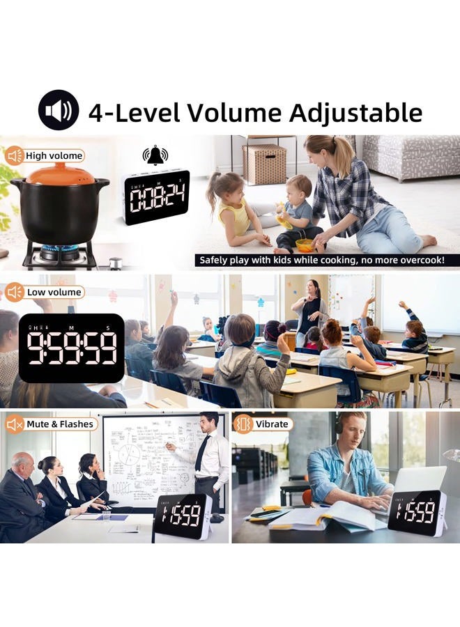 Samshow Rechargeable Digital Kitchen Timer for Cooking, Magnetic Timers with Countdown/up, Kids Timer with 5”LED Display 3 Brightness 4 Volume Adjustable for Classroom/Office/Home/Work/Study/Fitness/Game - Image 4