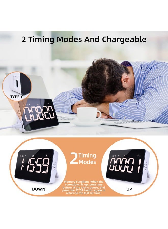 Samshow Rechargeable Digital Kitchen Timer for Cooking, Magnetic Timers with Countdown/up, Kids Timer with 5”LED Display 3 Brightness 4 Volume Adjustable for Classroom/Office/Home/Work/Study/Fitness/Game - Image 2