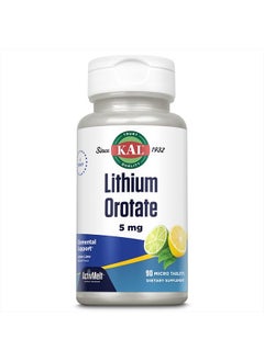 KAL Lithium Orotate ActivMelt 5mg, Chelated Lithium for Optimal Absorption and Bioavailability, Healthy Mood Support, Natural Lemon Lime Flavor, Instant Dissolve Tablets, 90 Servings, 90 Micro Tablets  - Image 1