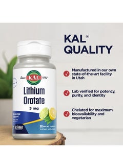 KAL Lithium Orotate ActivMelt 5mg, Chelated Lithium for Optimal Absorption and Bioavailability, Healthy Mood Support, Natural Lemon Lime Flavor, Instant Dissolve Tablets, 90 Servings, 90 Micro Tablets  - Image 5