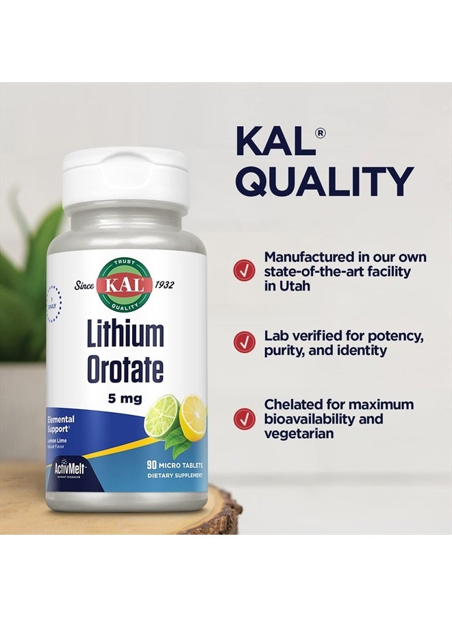 KAL Lithium Orotate ActivMelt 5mg, Chelated Lithium for Optimal Absorption and Bioavailability, Healthy Mood Support, Natural Lemon Lime Flavor, Instant Dissolve Tablets, 90 Servings, 90 Micro Tablets - Image 5