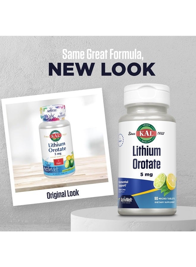 KAL Lithium Orotate ActivMelt 5mg, Chelated Lithium for Optimal Absorption and Bioavailability, Healthy Mood Support, Natural Lemon Lime Flavor, Instant Dissolve Tablets, 90 Servings, 90 Micro Tablets - Image 2