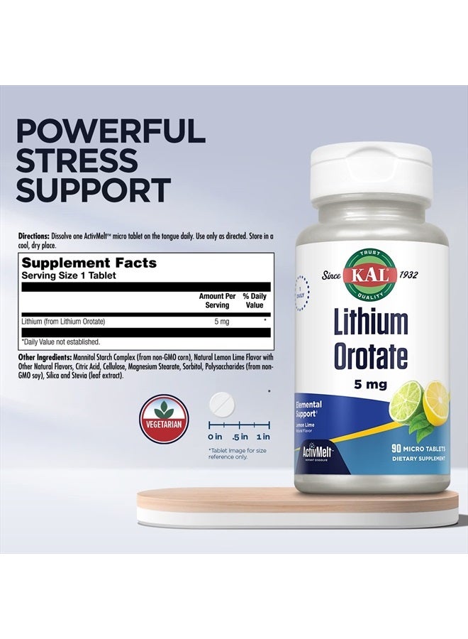 KAL Lithium Orotate ActivMelt 5mg, Chelated Lithium for Optimal Absorption and Bioavailability, Healthy Mood Support, Natural Lemon Lime Flavor, Instant Dissolve Tablets, 90 Servings, 90 Micro Tablets - Image 3