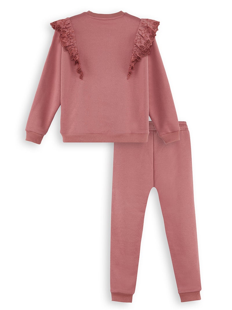 Denokids Rose Frilled Girl Tracksuit - Image 4