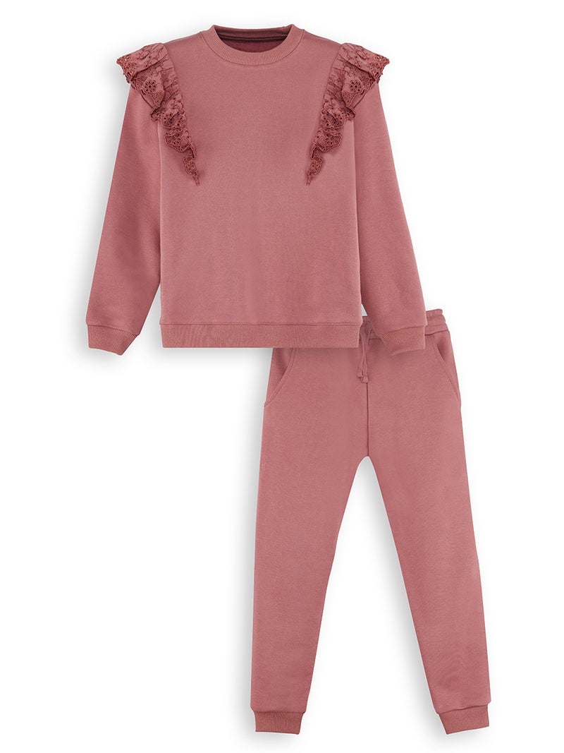 Denokids Rose Frilled Girl Tracksuit - Image 3