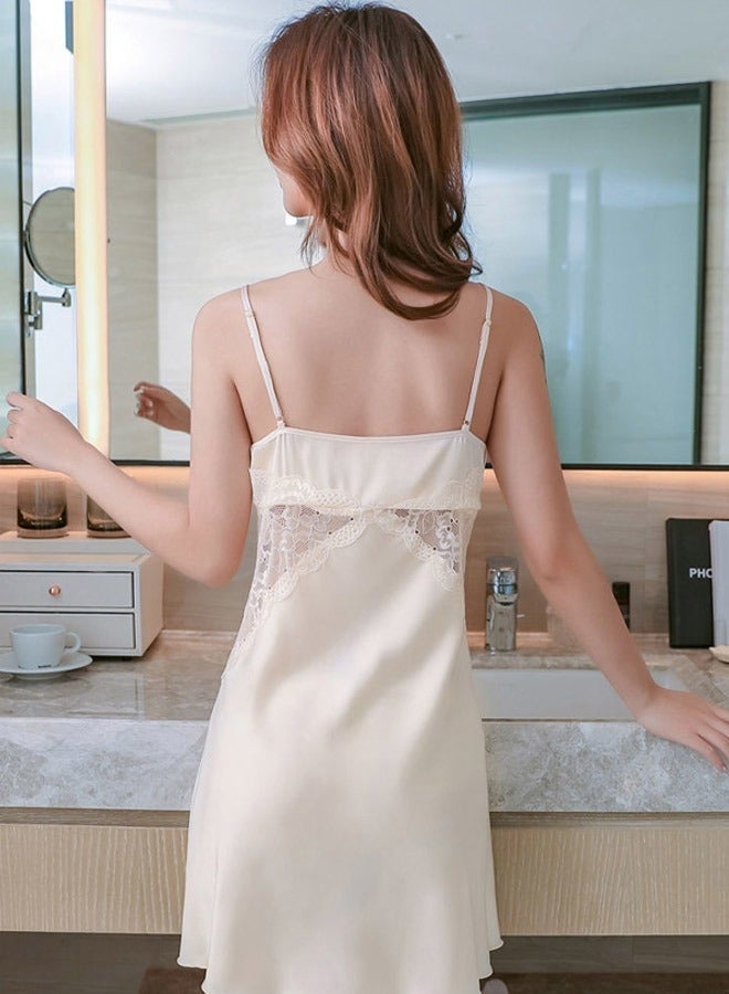 DUNISO Women Pajama Dress, Satin Lace Lingerie, V Neck Sleeveless Nightgown, Camisole Sleep Dress, Summer Pajama Set, Home Clothes, Short Nightwear - Image 2