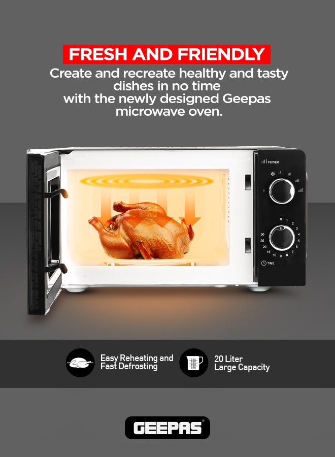 GEEPAS 20L Solo Microwave Oven - 1100W High Power | Fast Defrost & Easy Reheat | 5 Power Levels, 35-Min Timer, Compact Countertop Design with Easy-Clean Cavity 20 L 1100 W GMO1899-20LS-BL Black - Image 4