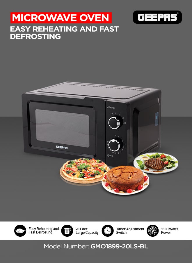 GEEPAS 20L Solo Microwave Oven - 1100W High Power | Fast Defrost & Easy Reheat | 5 Power Levels, 35-Min Timer, Compact Countertop Design with Easy-Clean Cavity 20 L 1100 W GMO1899-20LS-BL Black - Image 2