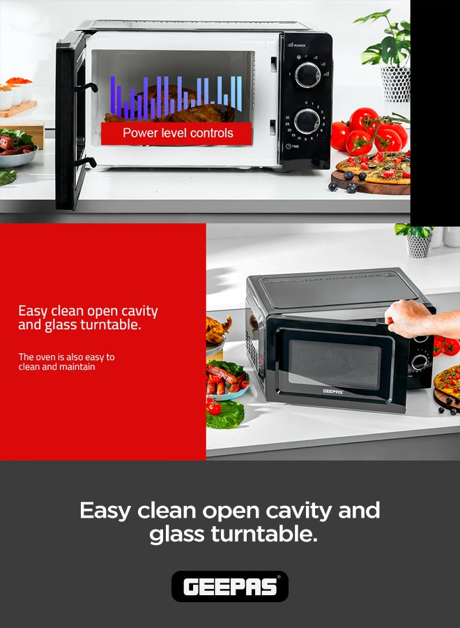 GEEPAS 20L Solo Microwave Oven - 1100W High Power | Fast Defrost & Easy Reheat | 5 Power Levels, 35-Min Timer, Compact Countertop Design with Easy-Clean Cavity 20 L 1100 W GMO1899-20LS-BL Black - Image 5