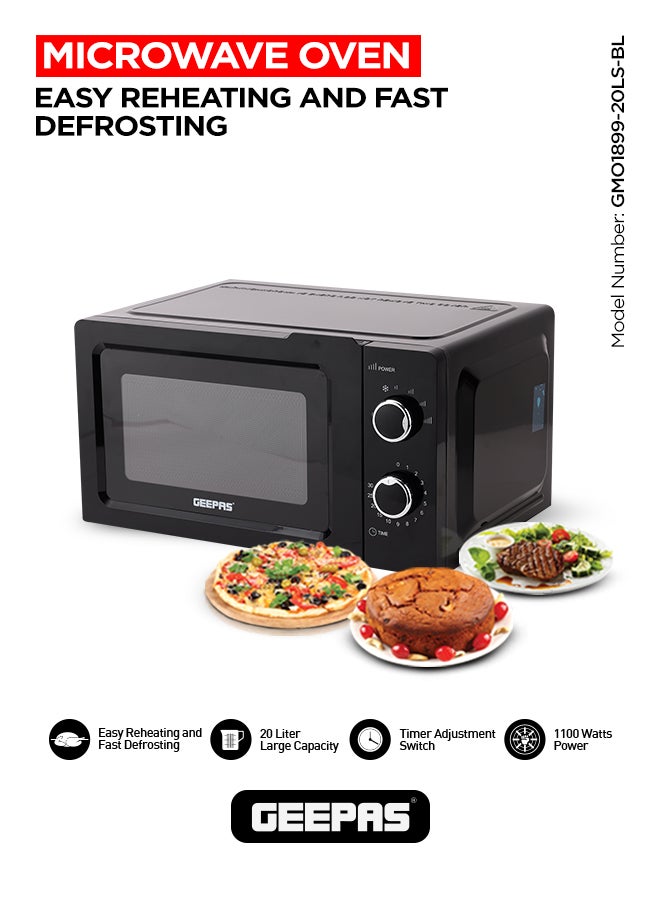 GEEPAS 20L Solo Microwave Oven - 1100W High Power | Fast Defrost & Easy Reheat | 5 Power Levels, 35-Min Timer, Compact Countertop Design with Easy-Clean Cavity 20 L 1100 W GMO1899-20LS-BL Black - Image 1