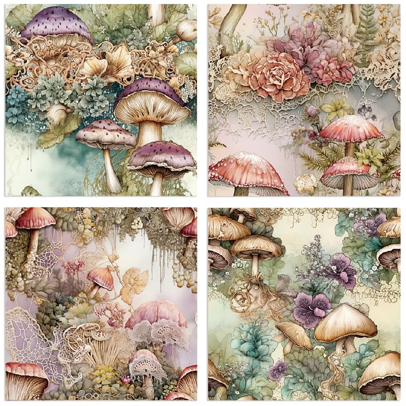 YASMEN Valentine Scrapbook Paper 6X6, Card Making Supplies, Single-Sided Mushroom Forest Patterned Cardstock Pads, Decorative Craft Paper, Decopodge Papers Pack, Scrapbooking junk journal Supplies-24Sheets - Image 4