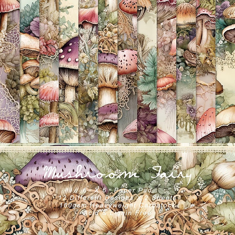 YASMEN Valentine Scrapbook Paper 6X6, Card Making Supplies, Single-Sided Mushroom Forest Patterned Cardstock Pads, Decorative Craft Paper, Decopodge Papers Pack, Scrapbooking junk journal Supplies-24Sheets - Image 1