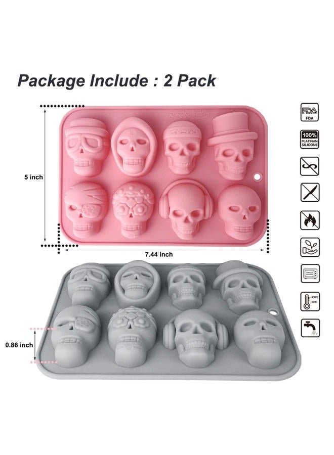 BENEKIY 2 Pack 3D Skull Silicone Molds 8 Cavity Skull Themed Baking Mould Tray DIY Baking Tool for Chocolate Cake Dessert Candy Mousse Pastry Handmade Soap Cupcake Topper - Image 2