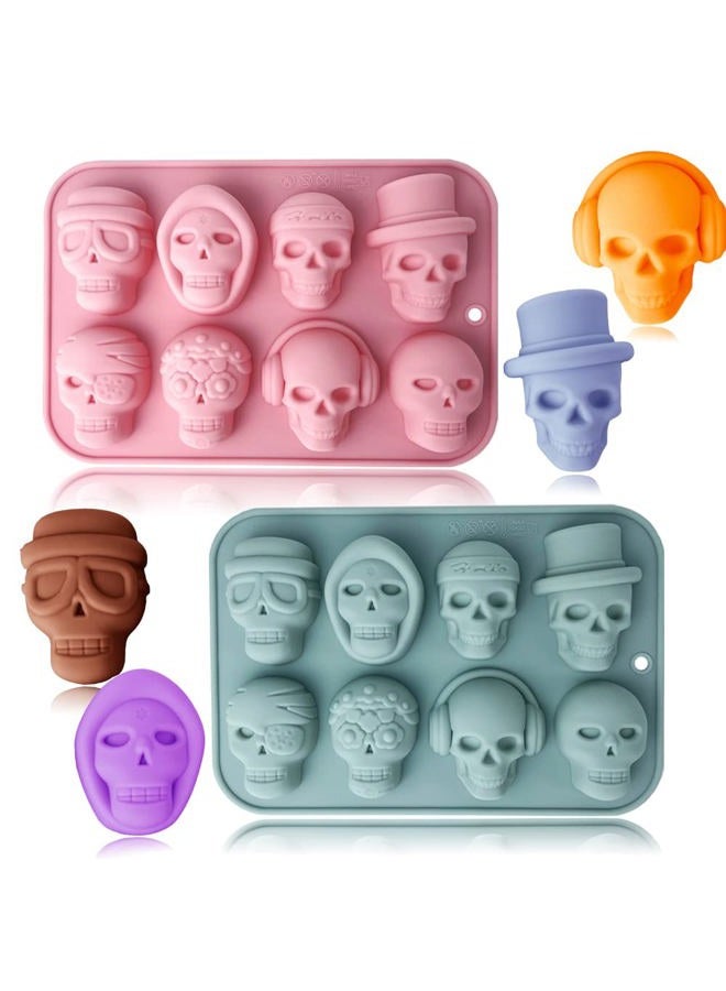BENEKIY 2 Pack 3D Skull Silicone Molds 8 Cavity Skull Themed Baking Mould Tray DIY Baking Tool for Chocolate Cake Dessert Candy Mousse Pastry Handmade Soap Cupcake Topper - Image 1
