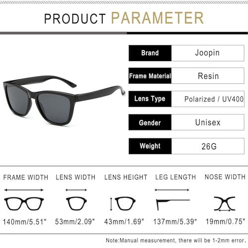 Joopin Black Sunglasses Polarized UV Protection Trendy Square Shades for Men Women Retro Elegant Sun Glasses - Image 5