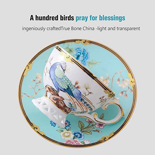 ACMLIFE Fine Bone China Tea Set with Teapot, Porcelain Tea Sets for Adults, 21-Piece Vintage Tea Set for 6, 24K Gold Blue English Floral Bone China Tea Sets for Women Tea Party for Gifts - Image 5
