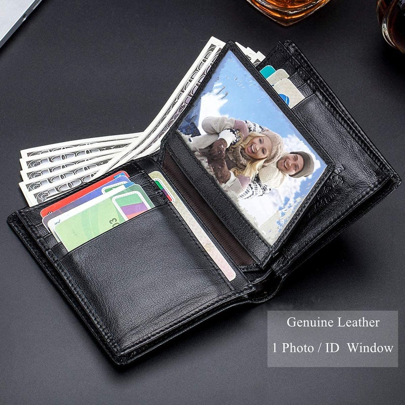 BULLCAPTAIN Large Capacity Genuine Leather Bifold Wallet/Credit Card Holder for Men with 15 Card Slots QB-027 (Black) - Image 3