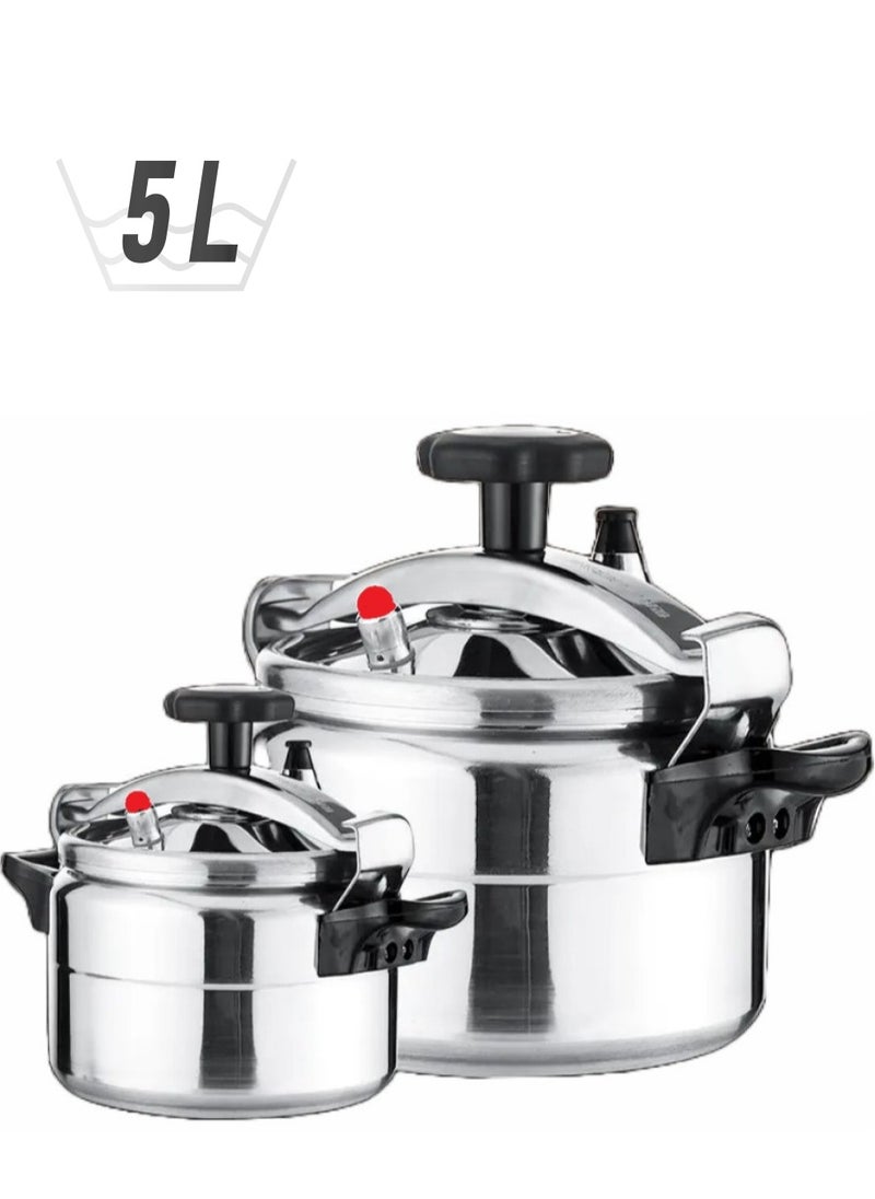 REFURA 2 Piece Combo of Refura 5 Litre & Microplus 3 Litre Aluminum Pressure Cooker | Pressure Pot | Arabic Cooker Silver MP-624 + RE-605  - Image 1