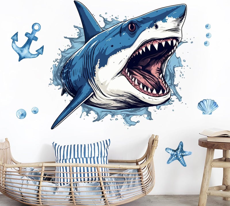 Supzone Large 3D Shark Opening Mouth Wall Decals 236  307 inches Ocean Wall Sticker SelfAdhesive for Boys Bedroom Livingroom Nursery Playroom Classroom - Image 1