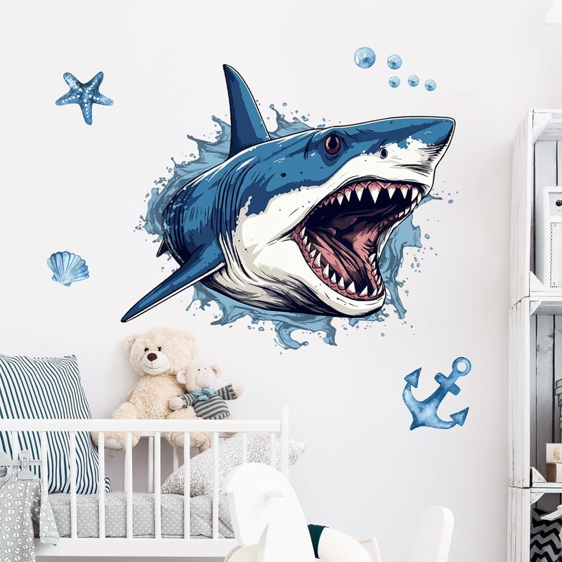 Supzone Large 3D Shark Opening Mouth Wall Decals 236  307 inches Ocean Wall Sticker SelfAdhesive for Boys Bedroom Livingroom Nursery Playroom Classroom - Image 5