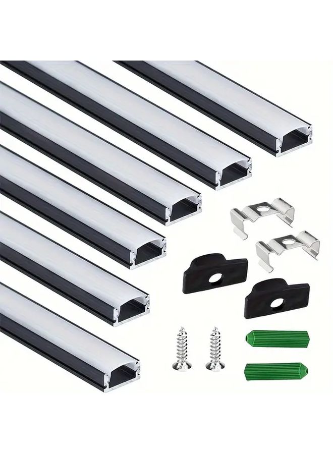 شرائط ضوء LED على شكل حرف U 6 قطع قناة سوداء مع موزع UV سطح التثبيت بدون كهرباء - Image 1