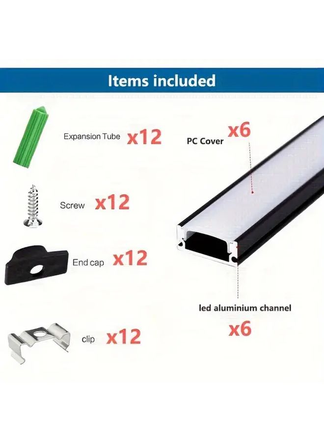 شرائط ضوء LED على شكل حرف U 6 قطع قناة سوداء مع موزع UV سطح التثبيت بدون كهرباء - Image 2