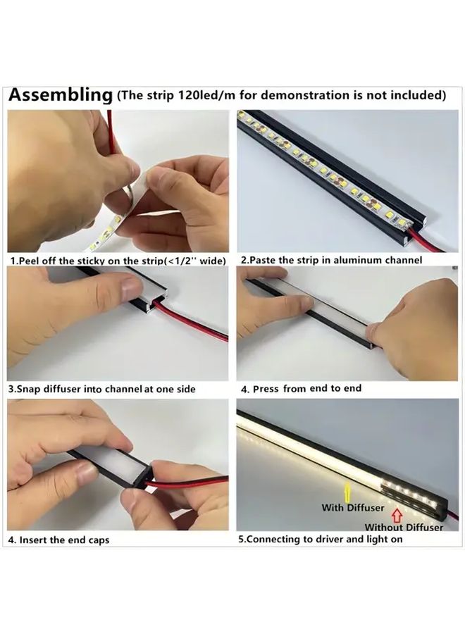 شرائط ضوء LED على شكل حرف U 6 قطع قناة سوداء مع موزع UV سطح التثبيت بدون كهرباء - Image 5