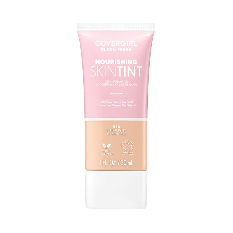 COVERGIRL Clean Fresh Nourishing Skin Tint, 520 Fair/Light, Liquid Foundation, Dewy Finish, Infused with Coconut & Aloe, Vegan Formula - Image 1